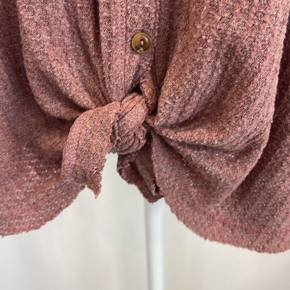 Wishlist Long Sleeve Mauve Colored‎ Waffle Knotted Top - Picture 3 of 6